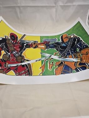 Deadpool vs Deathstroke Comic Art Print - Red, Orange, Green
